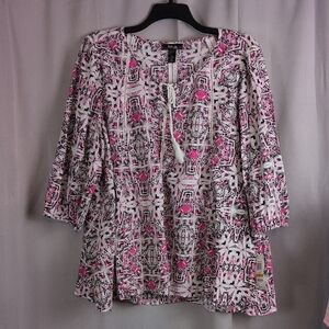 Style & Co. Pink and White Patterned Blouse